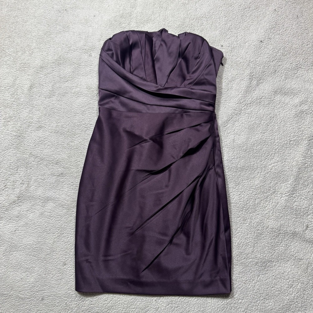 Express Dress Womens 2 Sleeveless Plum Strapless Satin Lined Side Zip Mini NEW
